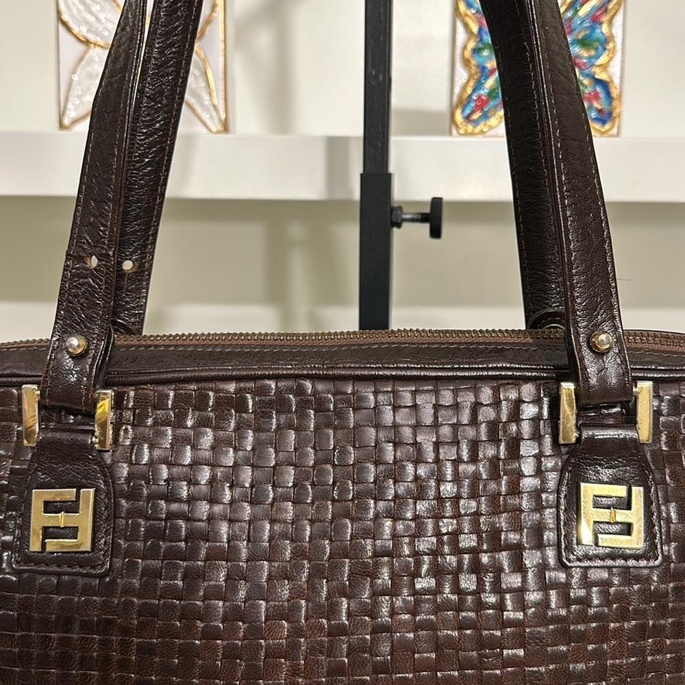 SOLD Fendi FF Logo Intrecciato Leather Shoulder Bag - Picture 4 of 17